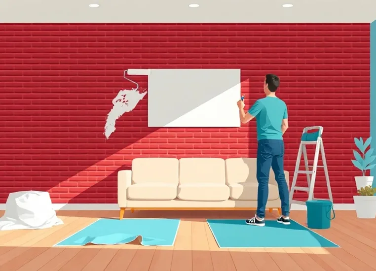 Peintre appliquant la peinture au rouleau sur un mur de salon